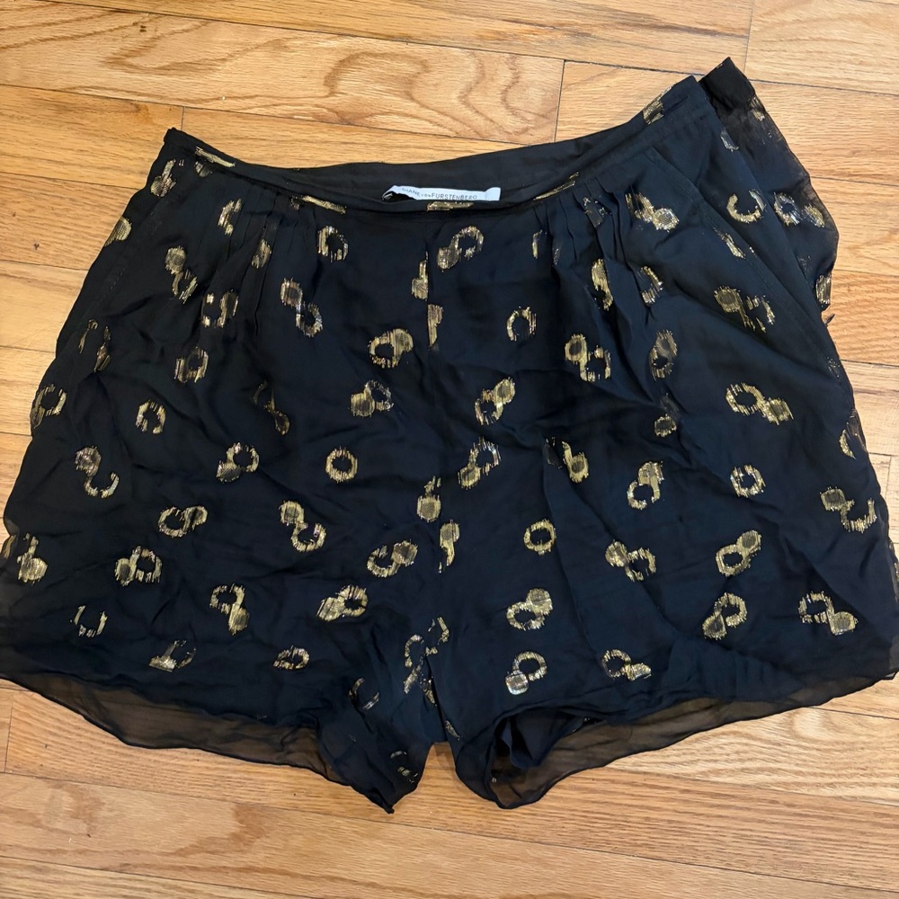 Diane Von Furstenberg Black and Gold High Waist Shorts